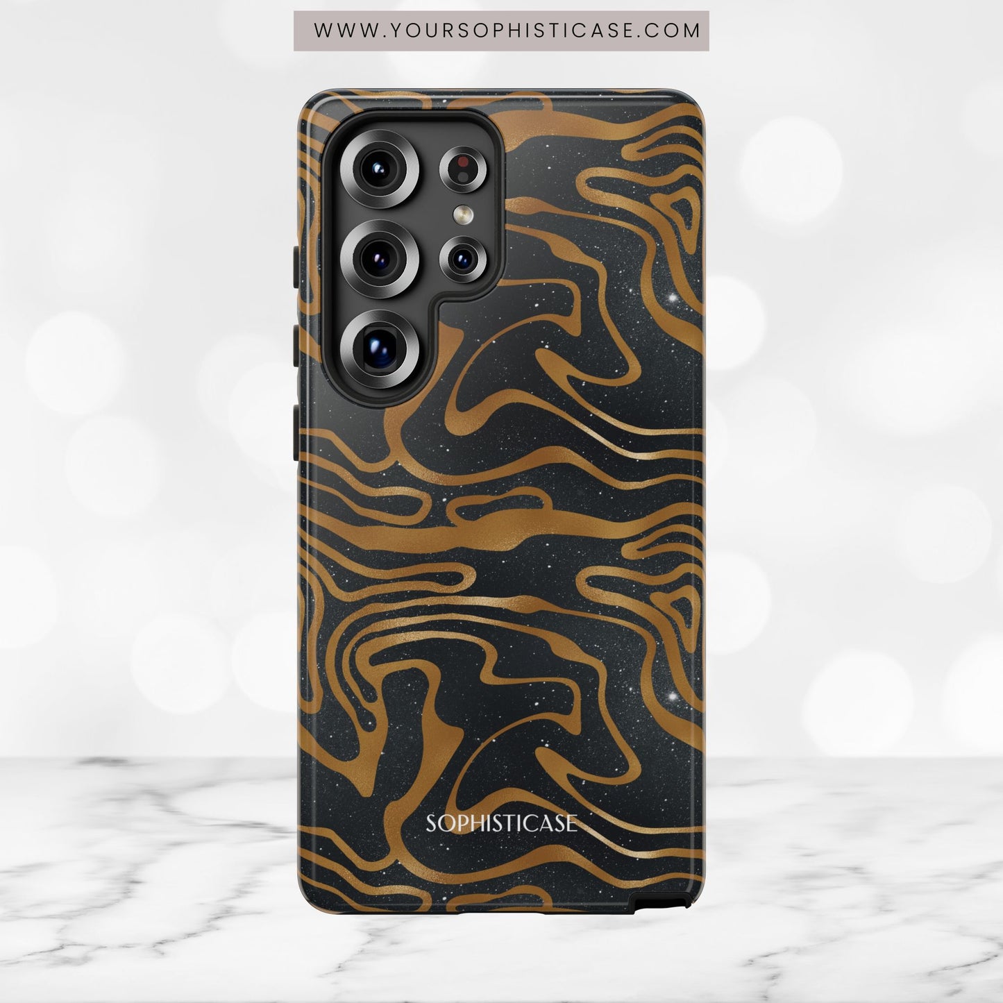 Cosmic Gold in Black - iPhone Case, Samsung Galaxy Case, Google Pixel Case
