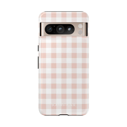 Gingham in Neutral Beige - Drop Proof Phone Case for Google Pixel