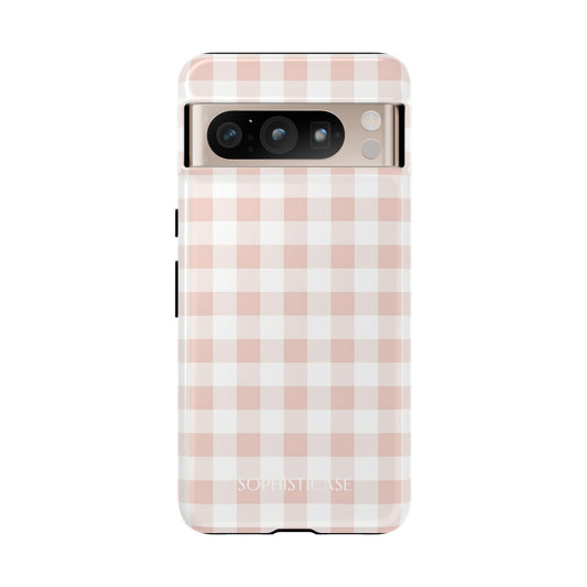 Gingham in Neutral Beige - Drop Proof Phone Case for Google Pixel