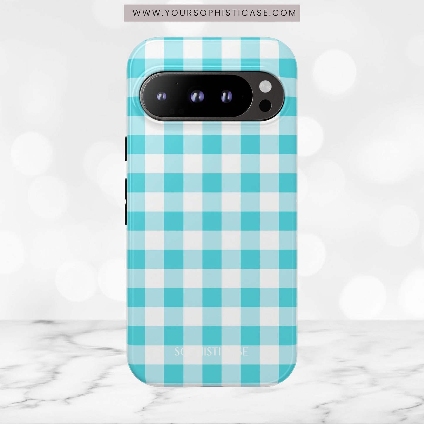 Gingham in Aqua - Tough Phone Case