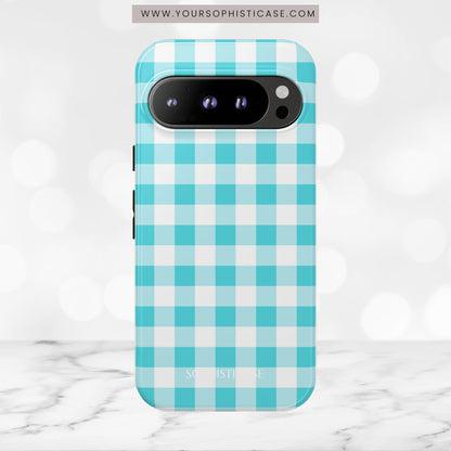 Gingham in Aqua - Tough Phone Case