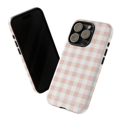 Gingham in Neutral Beige - Drop Proof Phone Case for iPhone