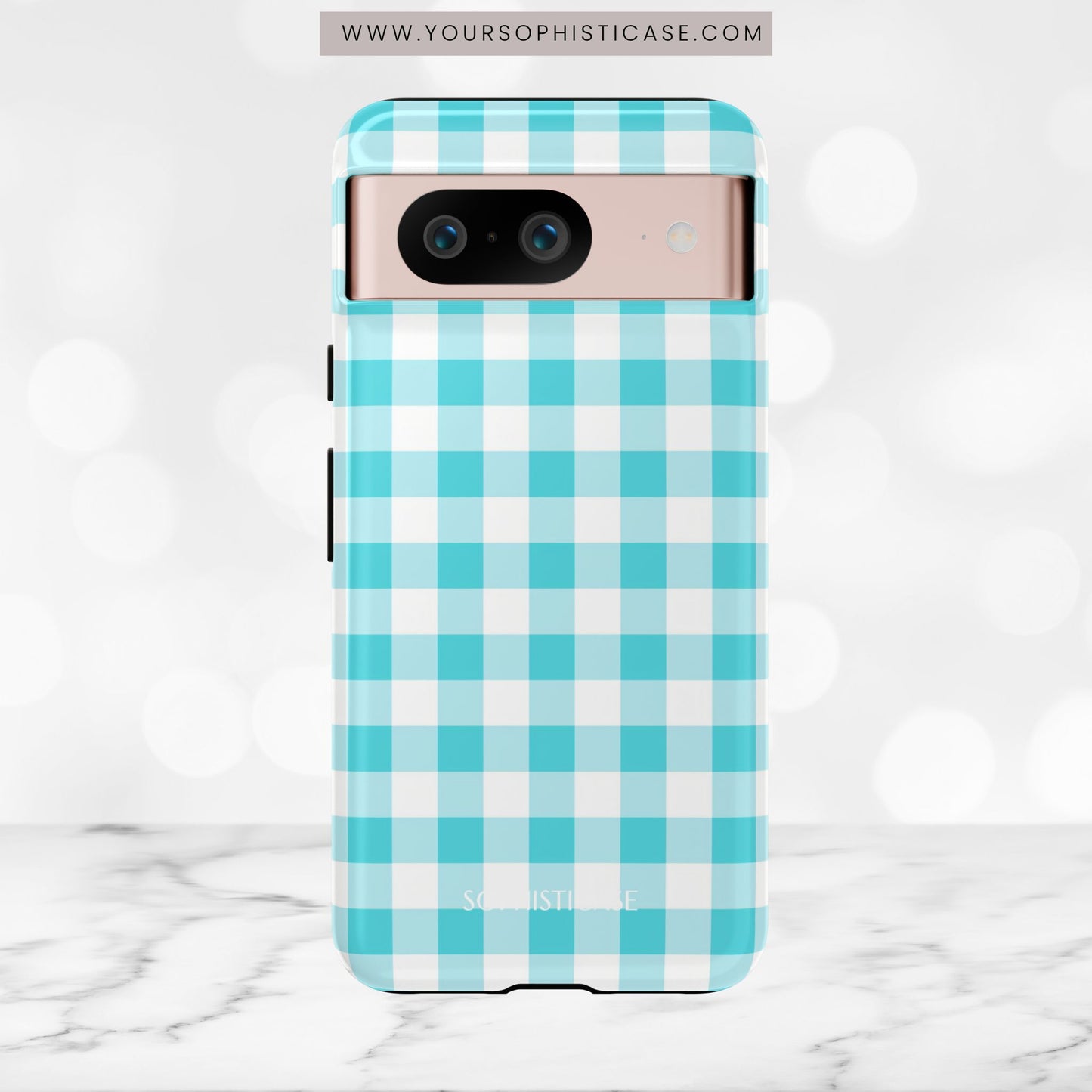 Gingham in Aqua - iPhone Case, Samsung Galaxy Case, Google Pixel Case
