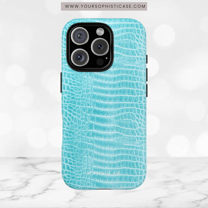 Luxe Leather in Aqua - iPhone Case