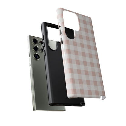 Gingham in Neutral Beige - Drop Proof Phone Case for Samsung Galaxy