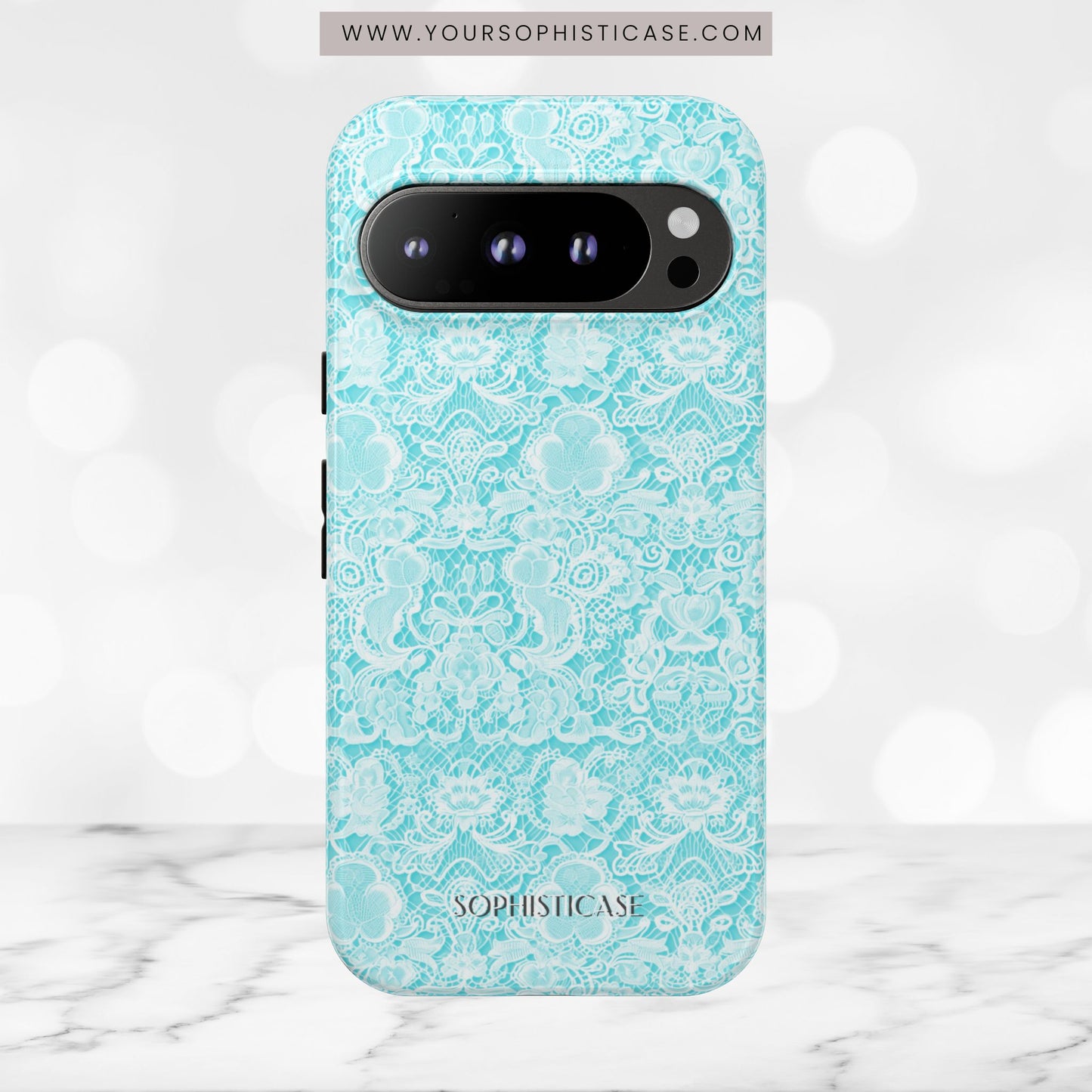 Luxe Lace in Aqua - Tough Phone Case