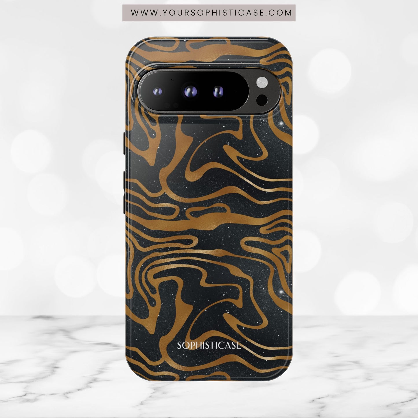Cosmic Gold in Black - iPhone Case, Samsung Galaxy Case, Google Pixel Case