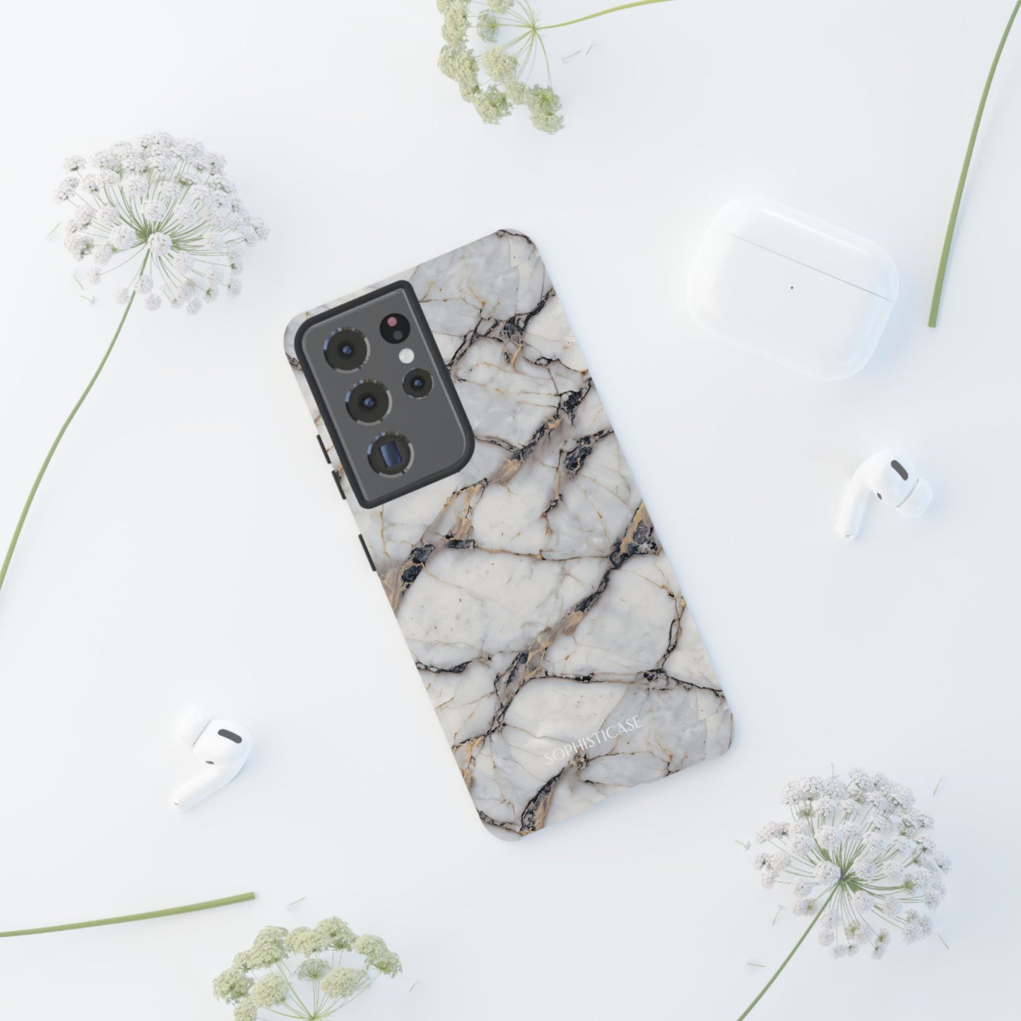Marble Opulence in Cracked Beige - iPhone Case, Samsung Galaxy Case, Google Pixel Case