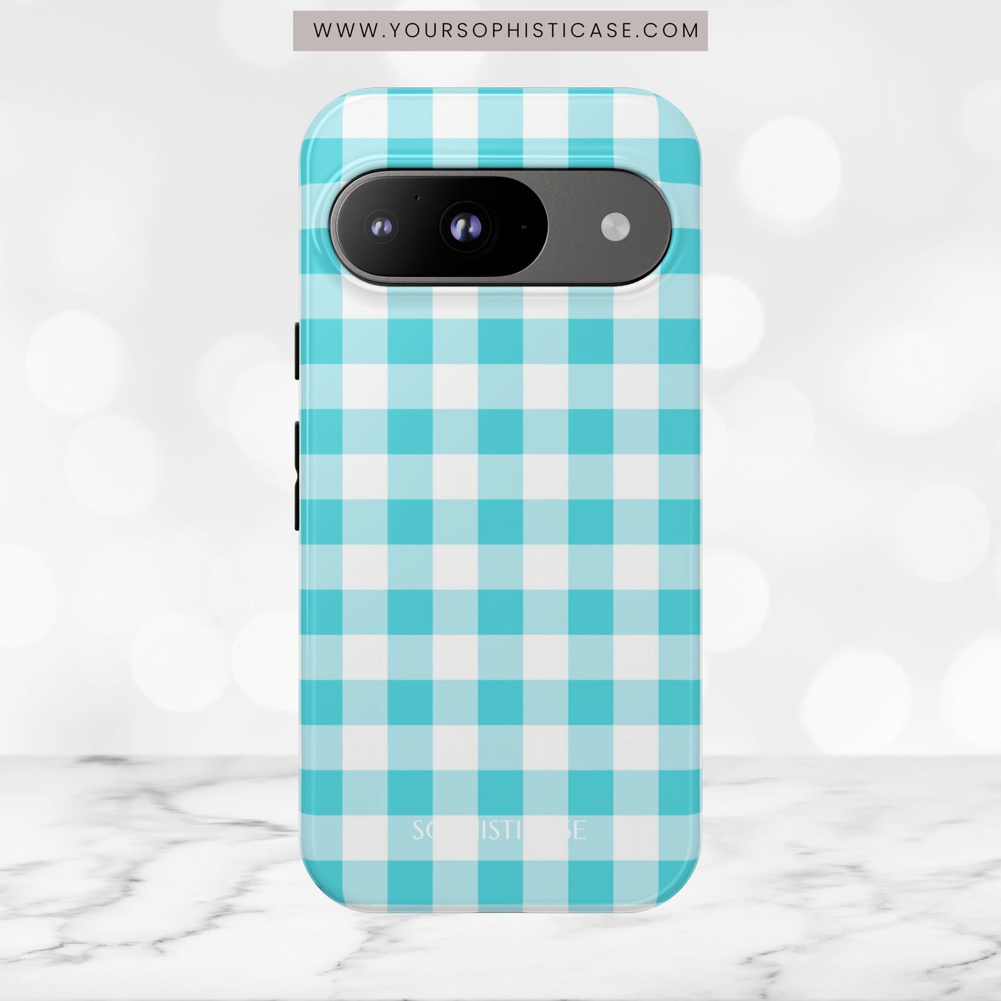 Gingham in Aqua - Tough Phone Case