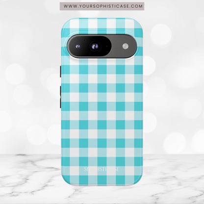 Gingham in Aqua - Tough Phone Case