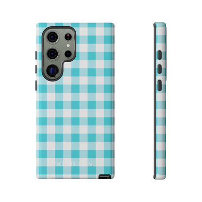 Gingham in Aqua - Drop Proof Phone Case for Samsung Galaxy