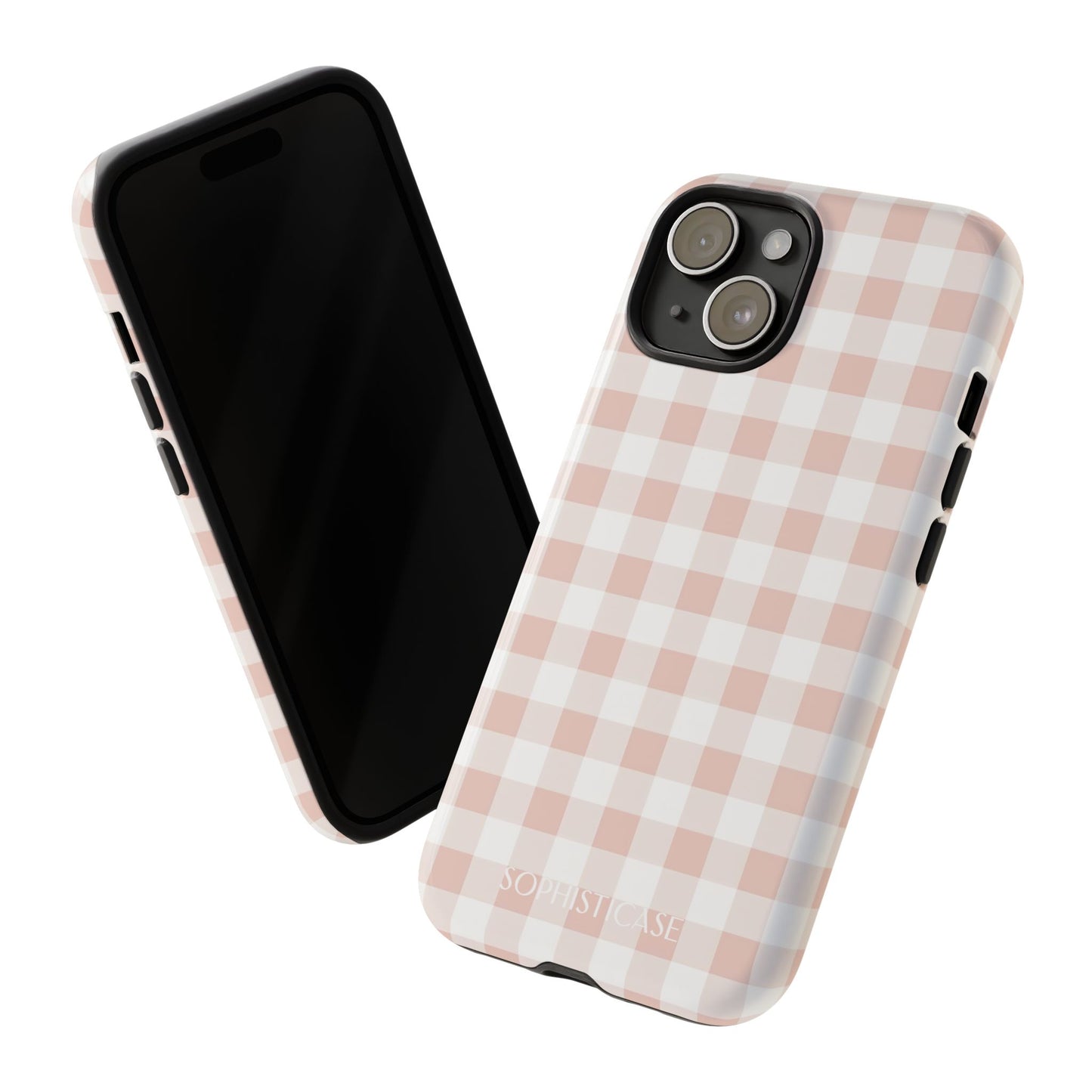 Gingham in Neutral Beige - Drop Proof Phone Case for iPhone