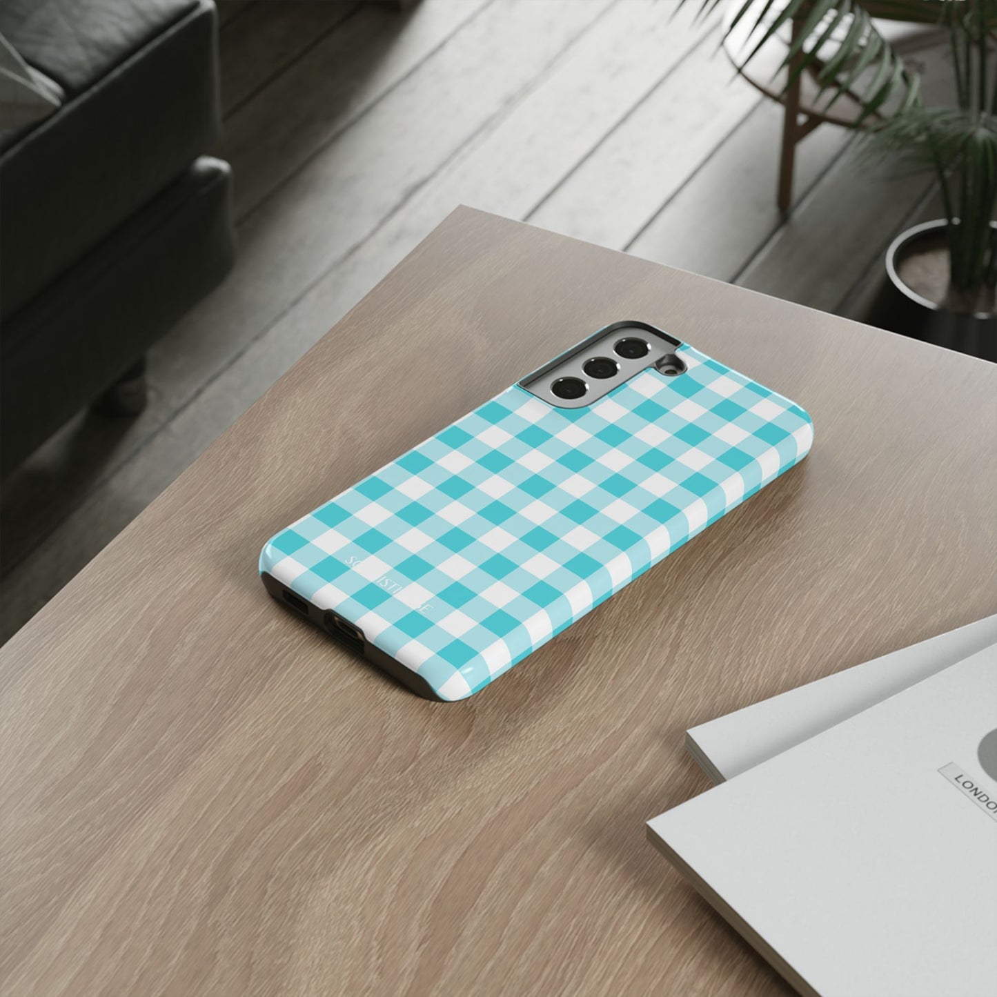 Gingham in Aqua - Tough Phone Case
