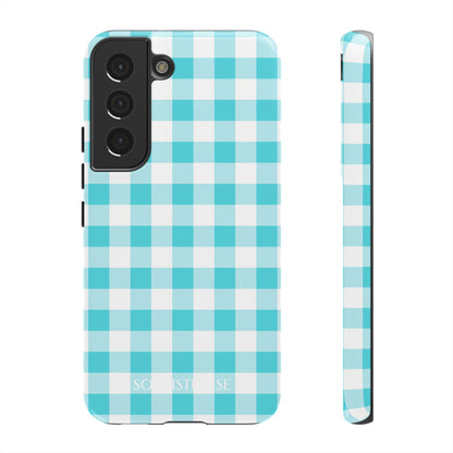 Gingham in Aqua - Drop Proof Phone Case for Samsung Galaxy