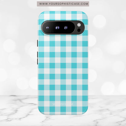 Gingham in Aqua - Tough Phone Case