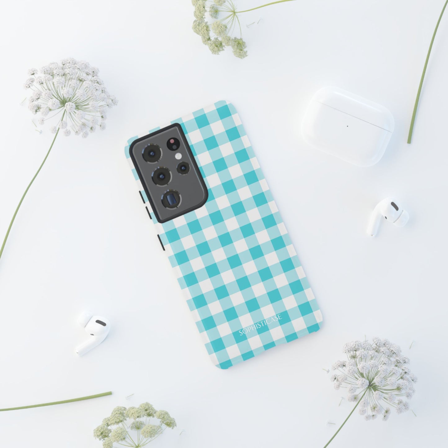Gingham in Aqua - iPhone Case, Samsung Galaxy Case, Google Pixel Case