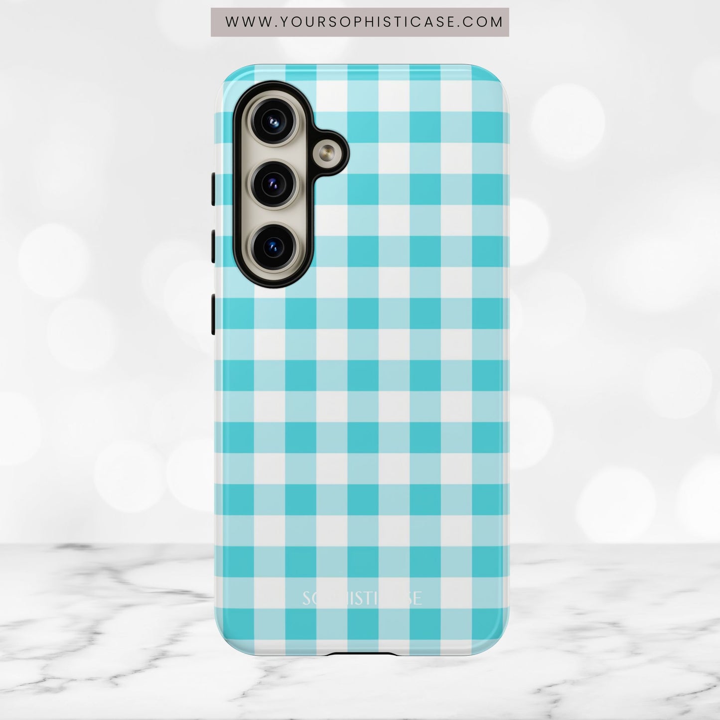 Gingham in Aqua - iPhone Case, Samsung Galaxy Case, Google Pixel Case