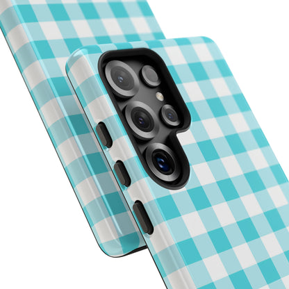 Gingham in Aqua - Tough Phone Case
