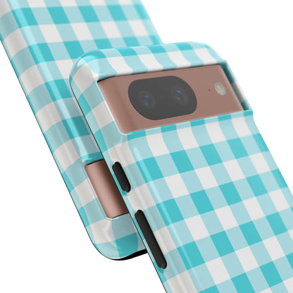 Gingham in Aqua - iPhone Case, Samsung Galaxy Case, Google Pixel Case