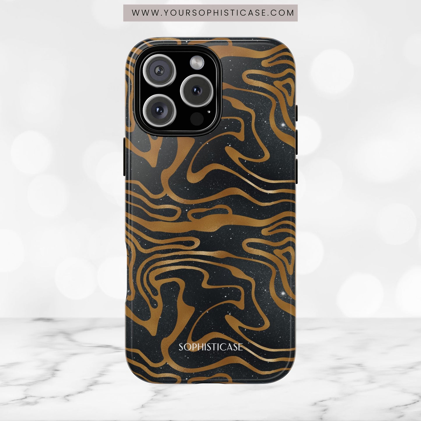 Cosmic Gold in Black - iPhone Case, Samsung Galaxy Case, Google Pixel Case