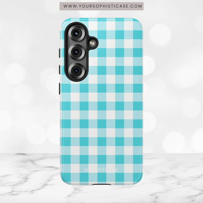 Gingham in Aqua - Tough Phone Case