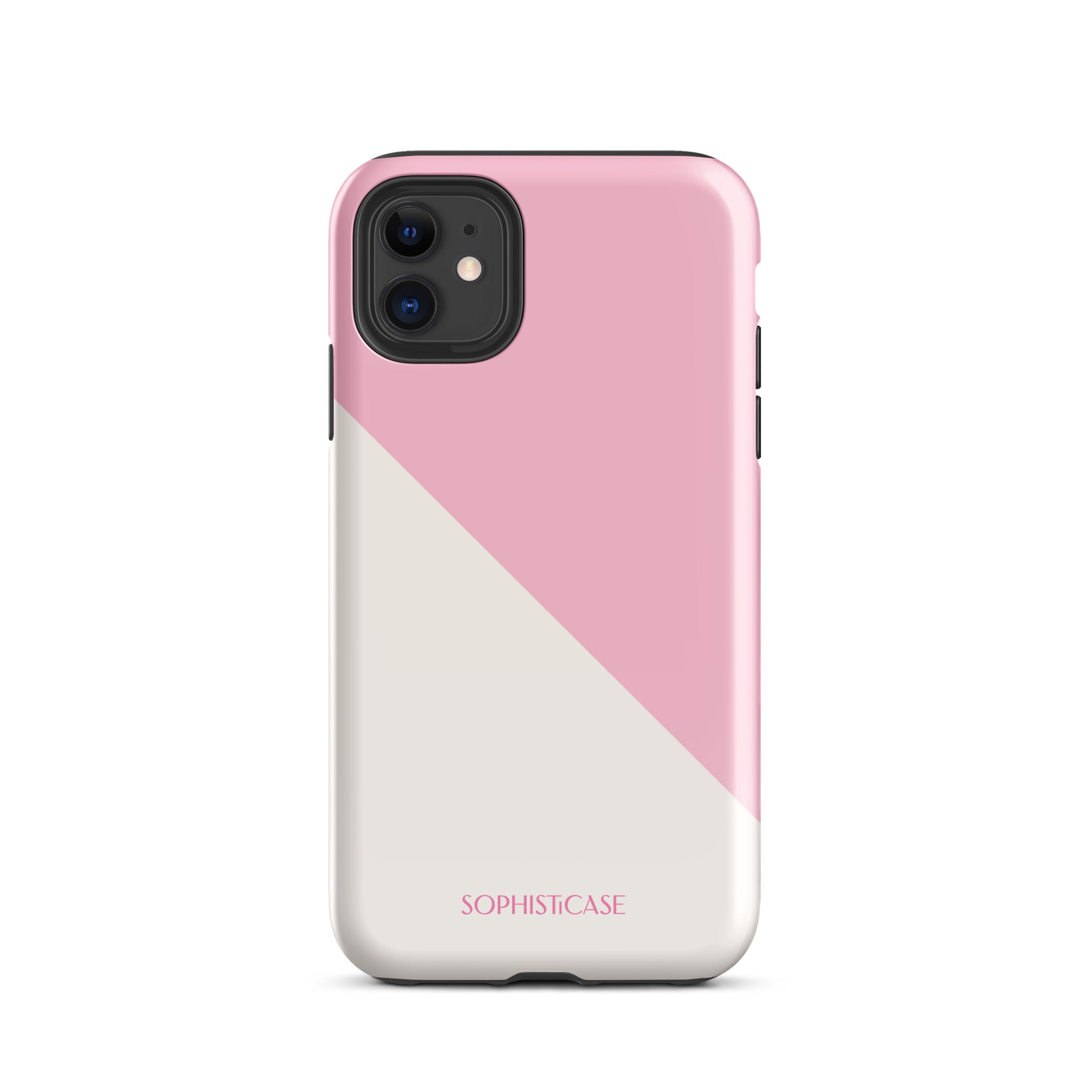 Tough Phone Case Featuring Pink Cream Diagonal Split Design for iPhone 11 Glossy