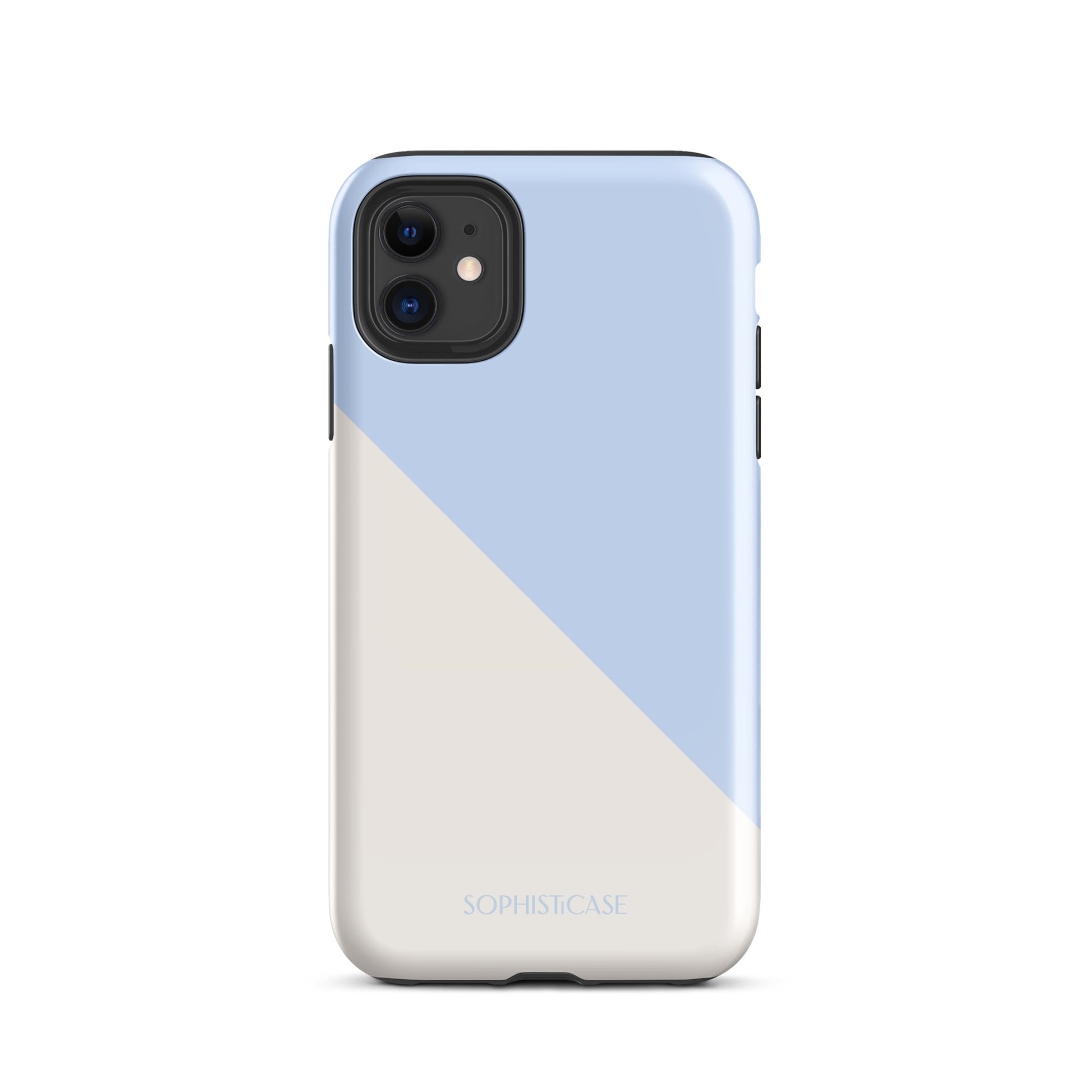 Tough Phone Case Featuring Baby Blue Cream Diagonal Split Design for iPhone 11 Glossy