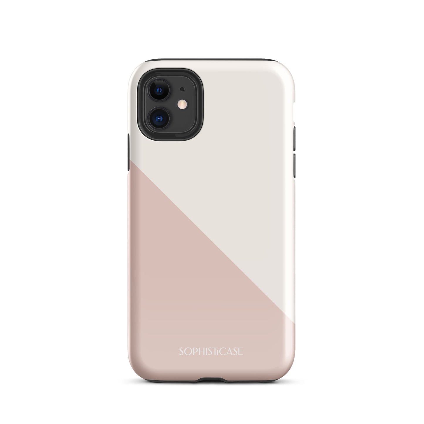 Tough Phone Case Featuring Neutral Beige Cream Diagonal Split Design for iPhone 11 Glossy