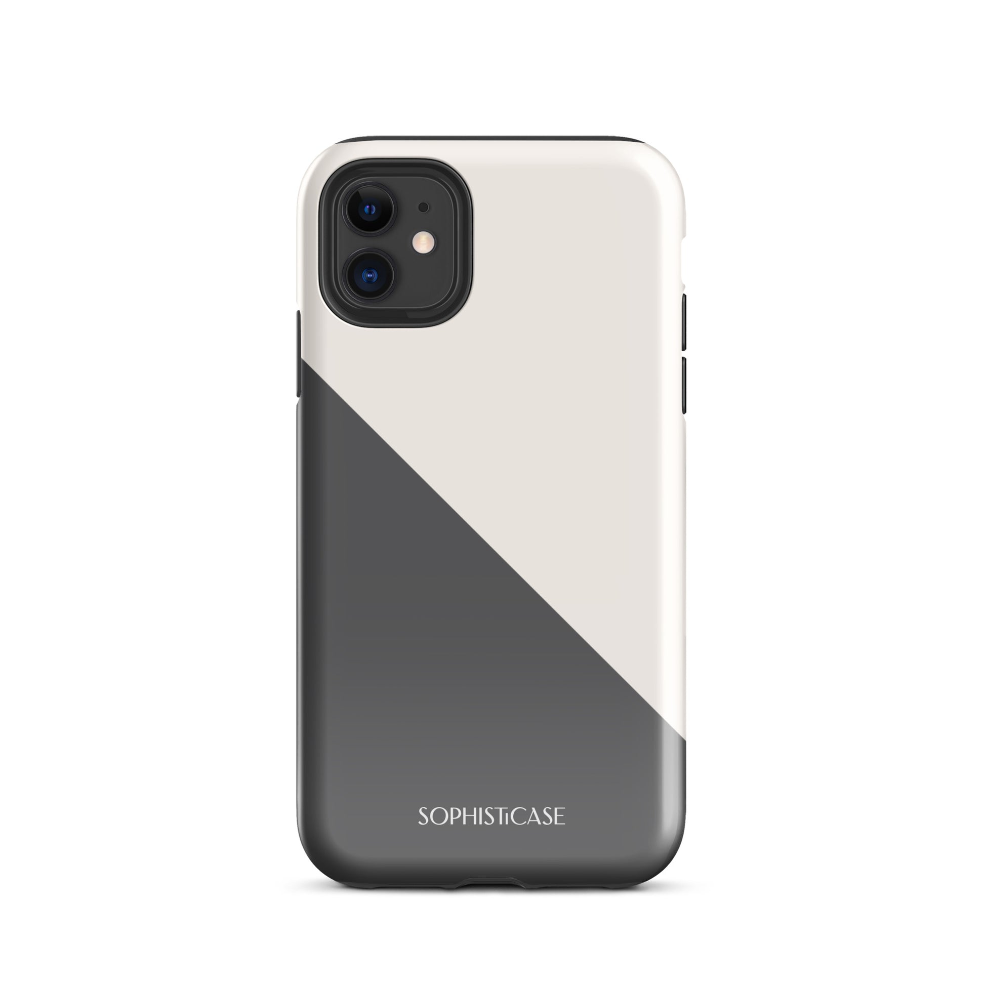 Tough Phone Case Featuring Grey Cream Diagonal Split Design for iPhone 11 Glossy