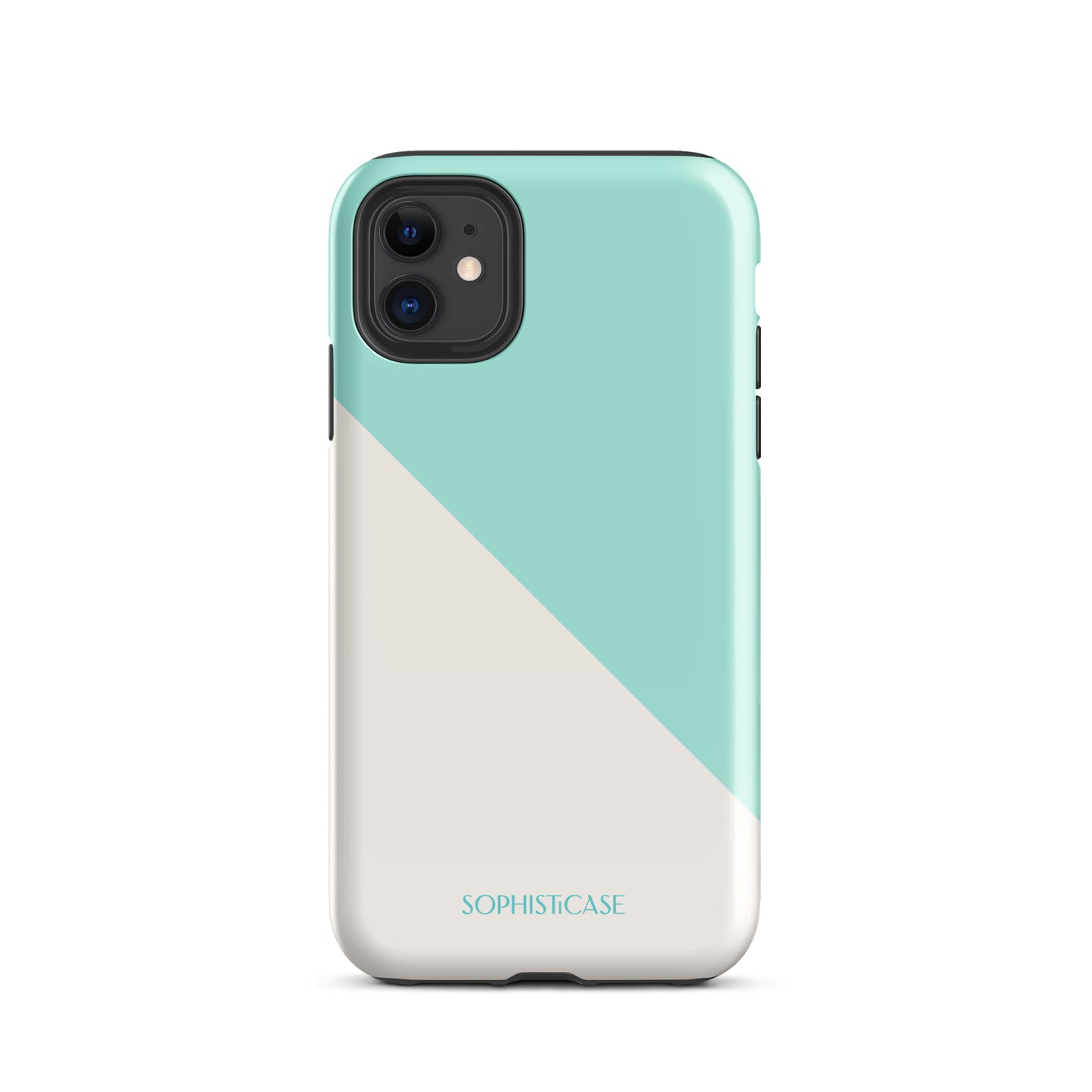 Tough Phone Case Featuring Mint Green Cream Diagonal Split Design for iPhone 11 Glossy