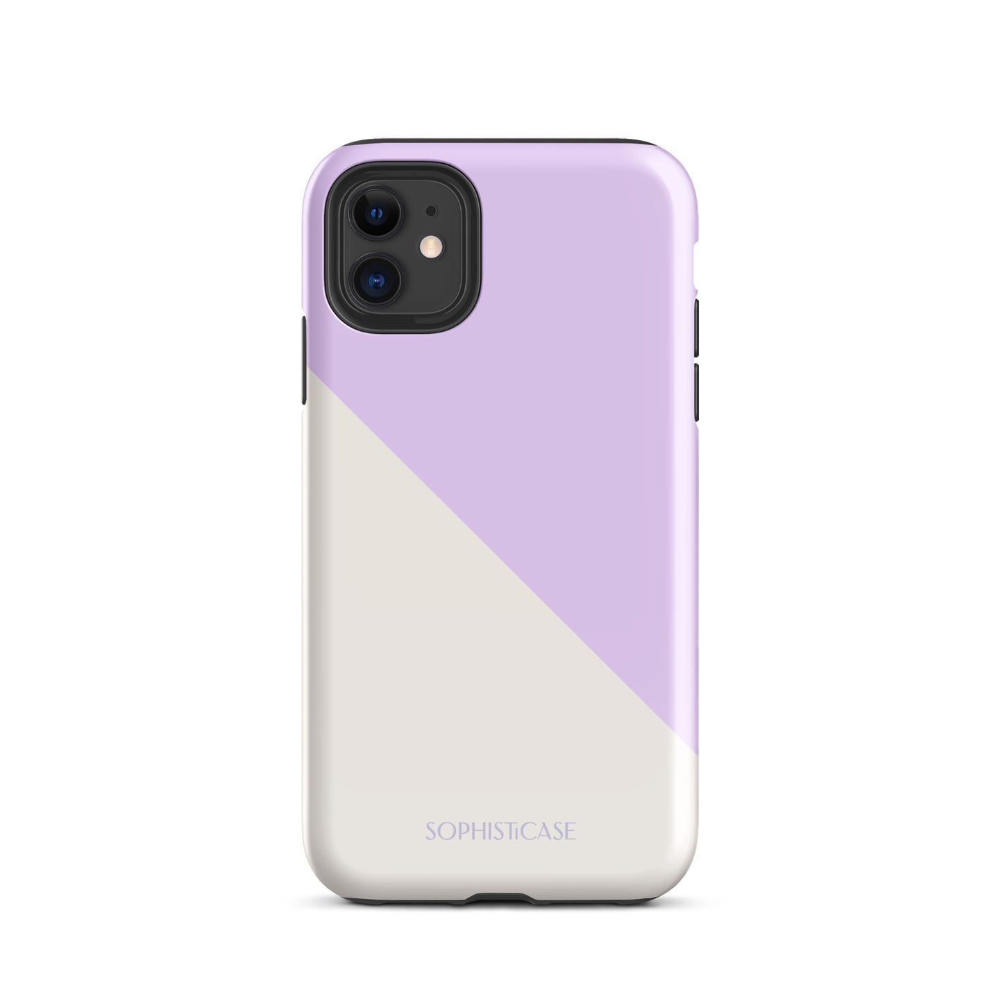 Tough Phone Case Featuring Purple Cream Diagonal Split Design for iPhone 11 Glossy