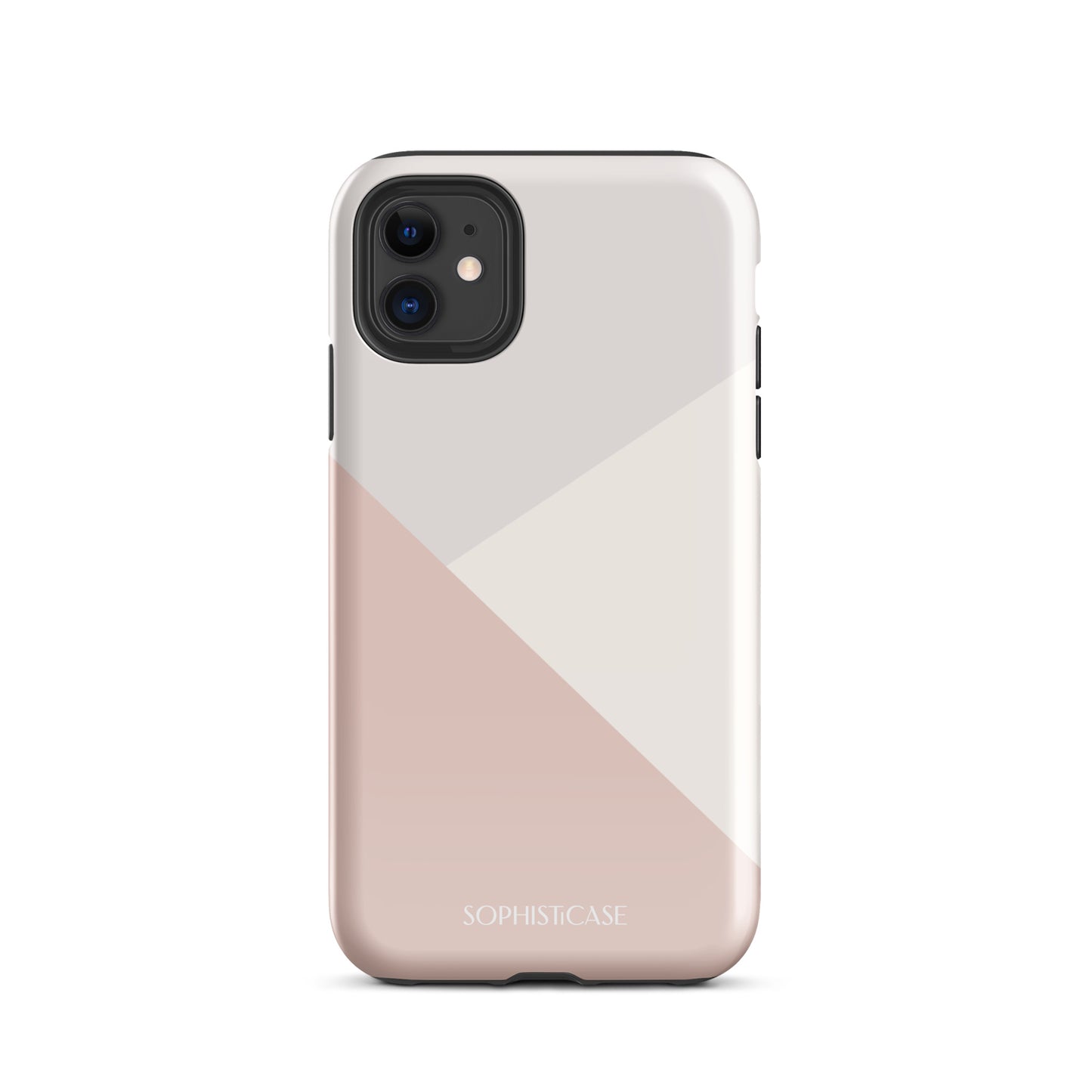 Tough Phone Case Featuring Three Tone Neutral Beige Cream Diagonal Design for iPhone 11 Glossy