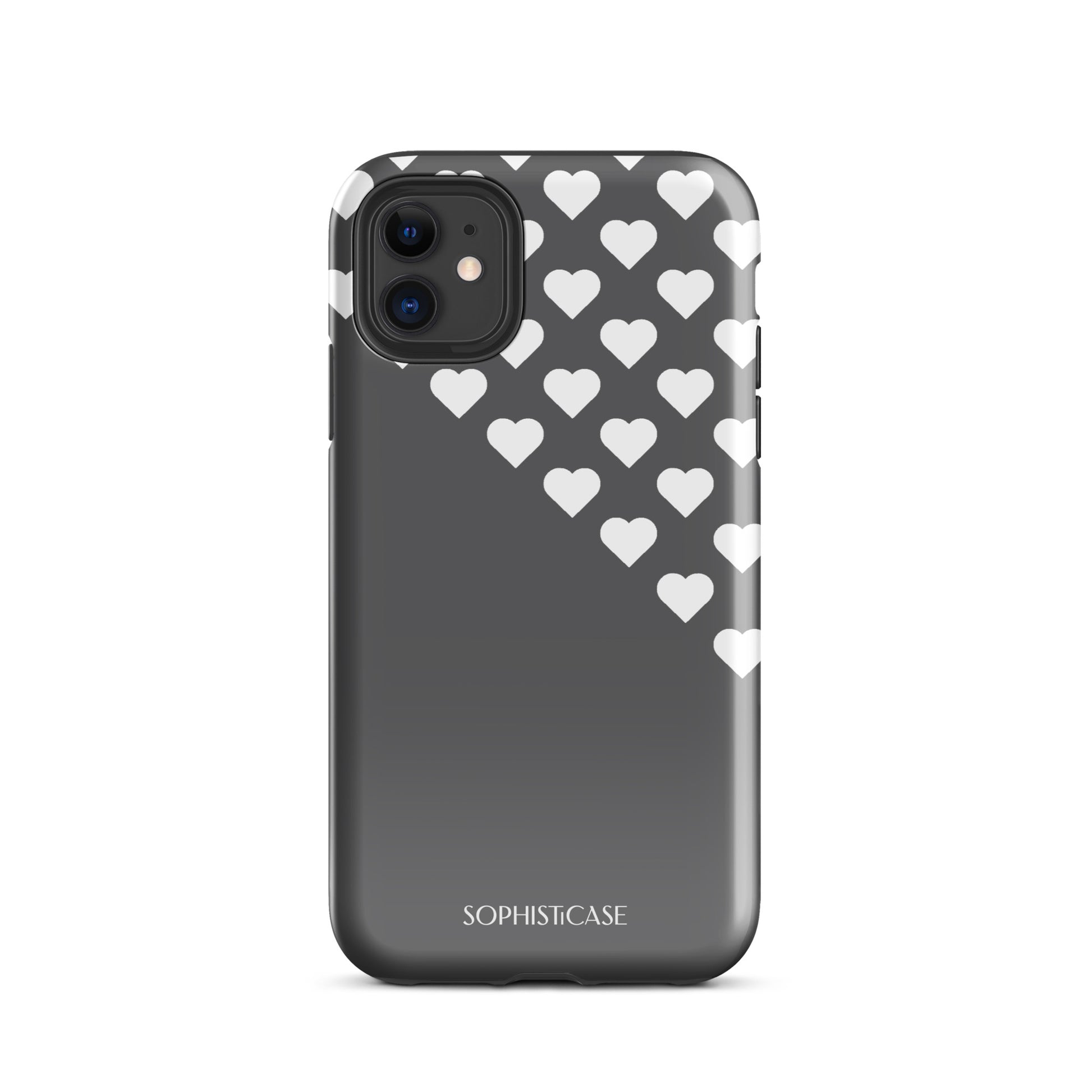 Tough Phone Case Featuring Black Cream Tiny Hearts Design for iPhone 11 Glossy