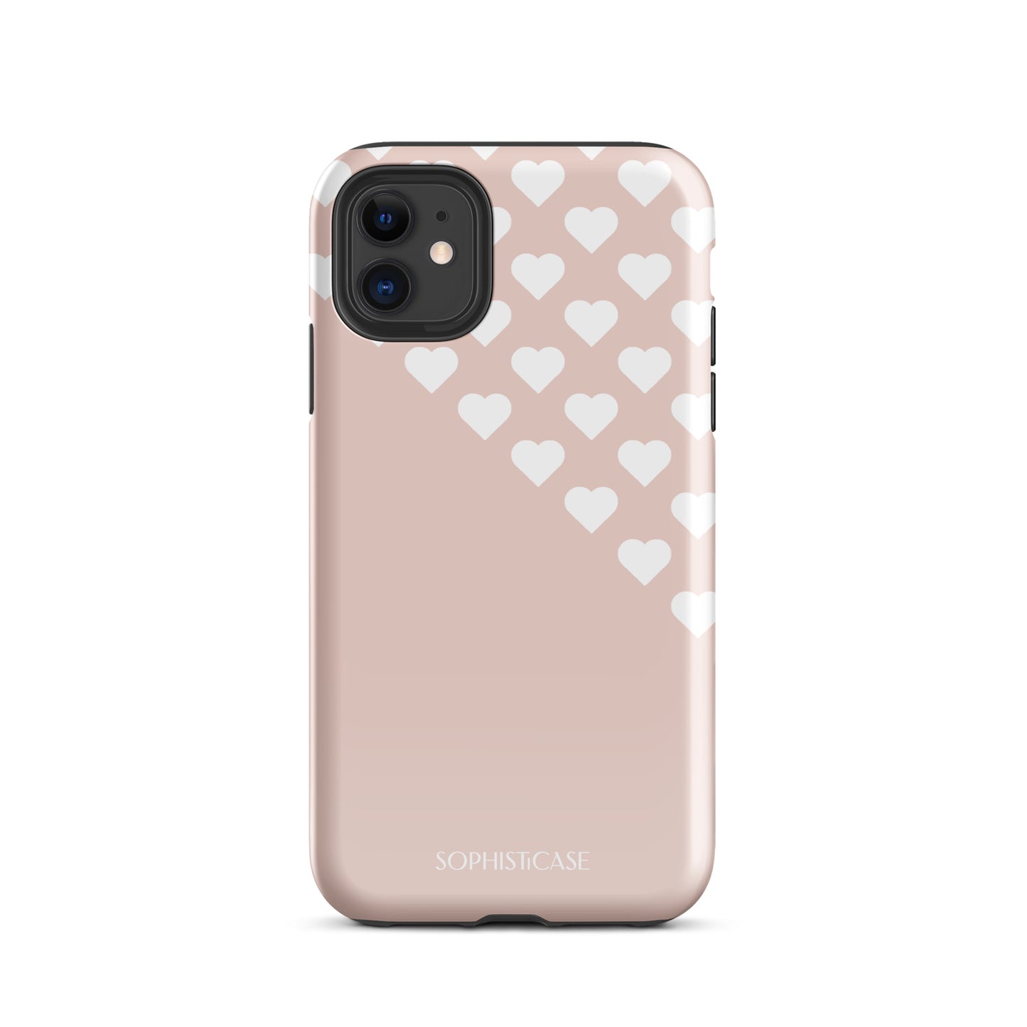 Tough Phone Case Featuring Neutral Beige Cream Tiny Hearts Design for iPhone 11 Glossy