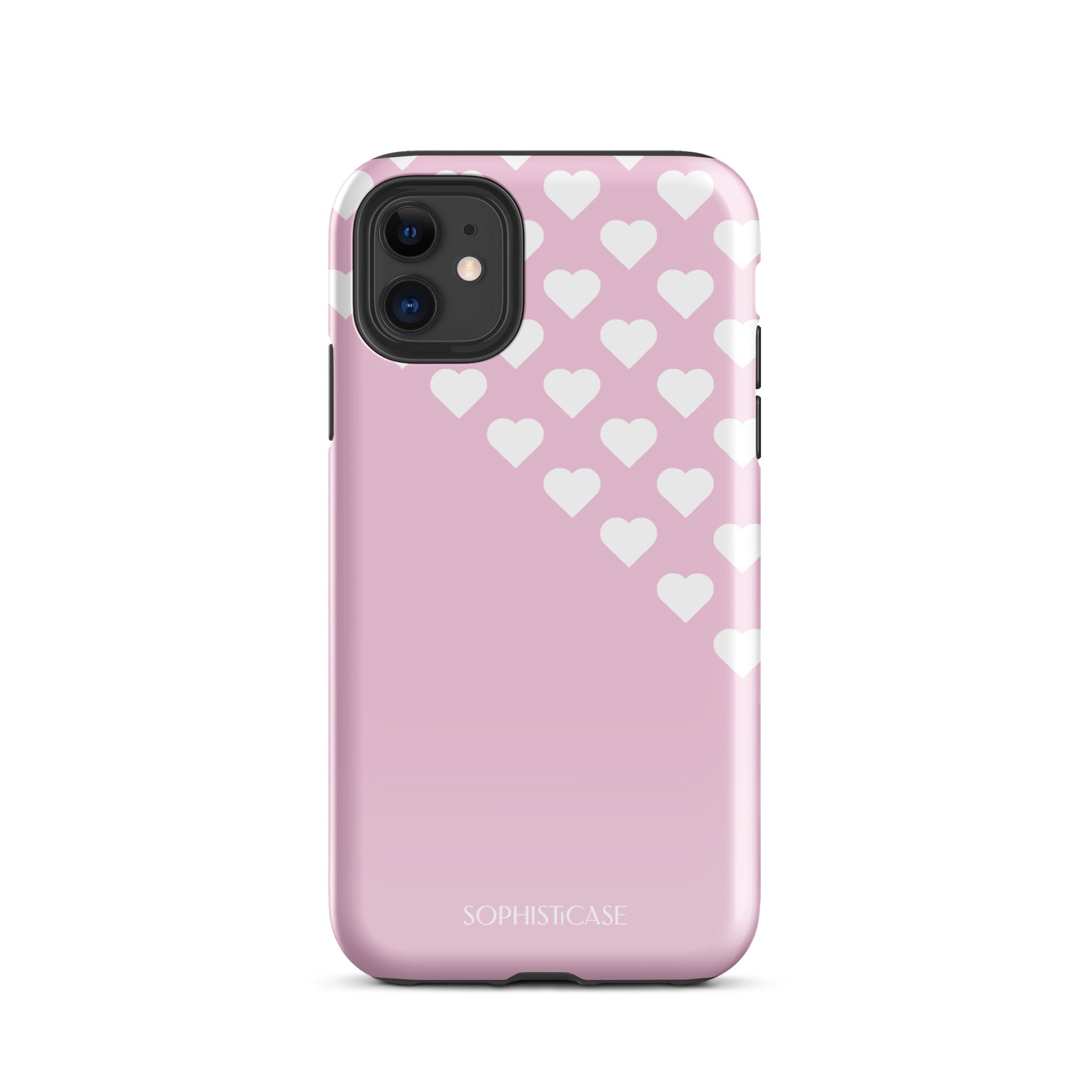 Tough Phone Case Featuring Pink Cream Tiny Hearts Design for iPhone 11 Glossy