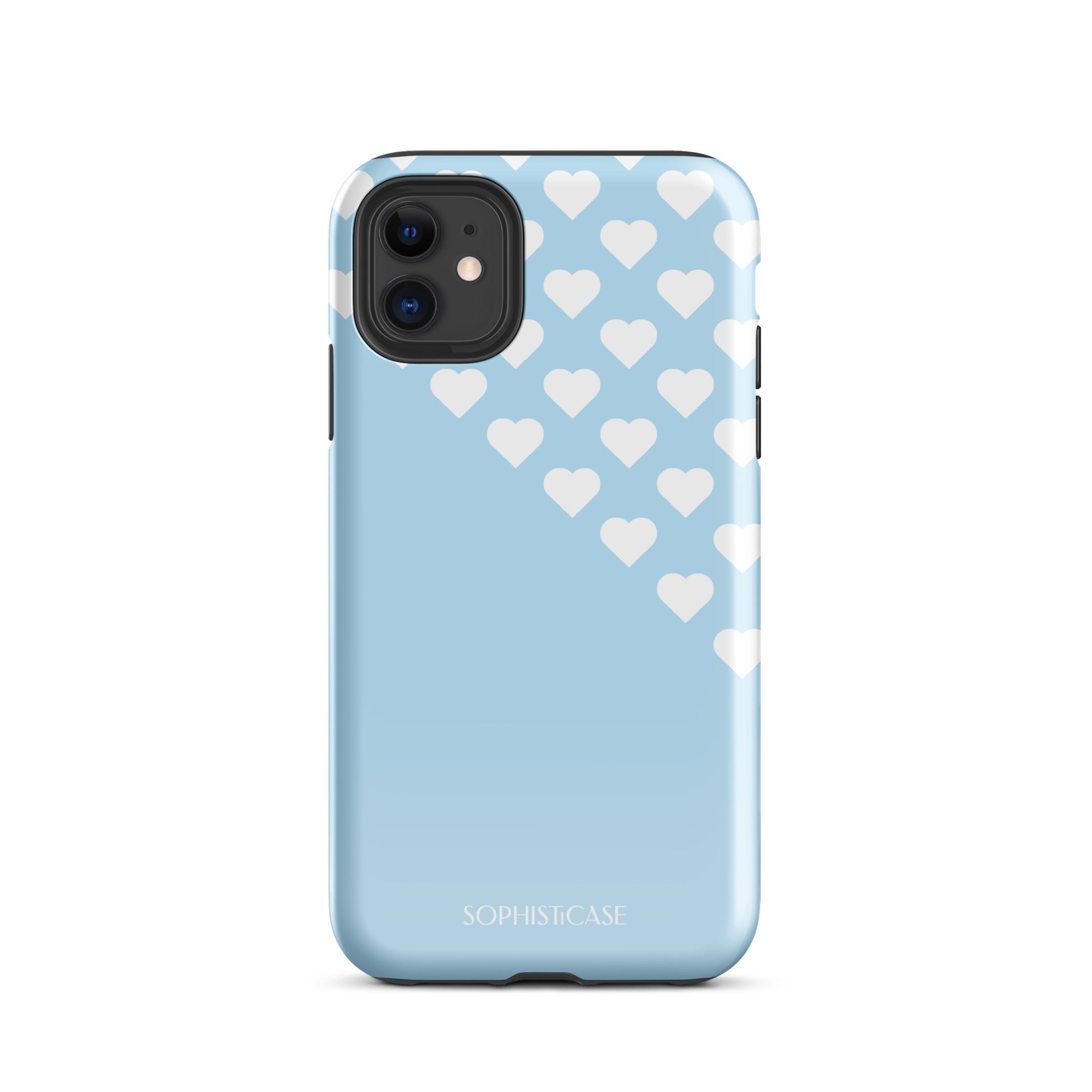 Tough Phone Case Featuring Blue Cream Tiny Hearts Design for iPhone 11 Glossy