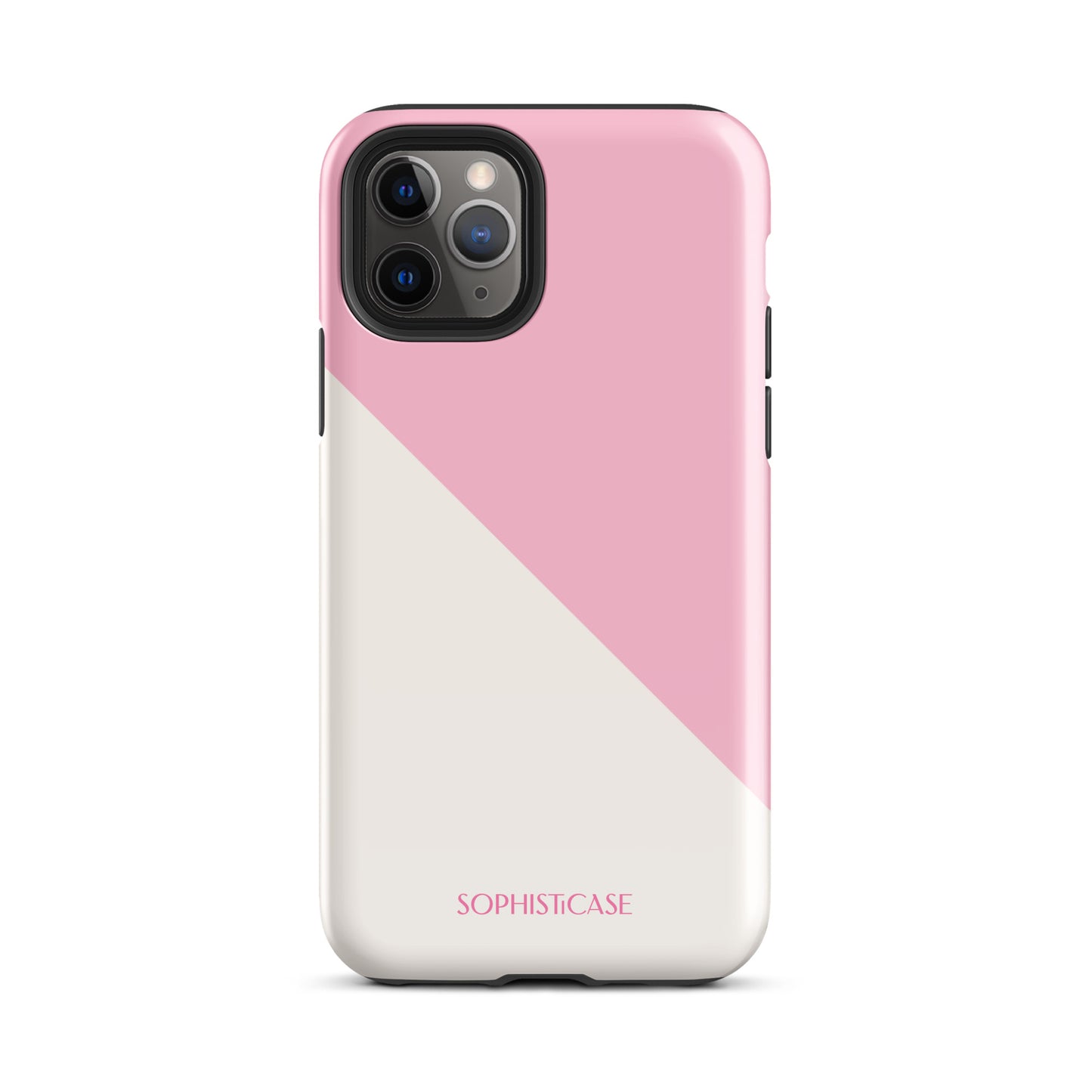 Tough Phone Case Featuring Pink Cream Diagonal Split Design for iPhone 11 Pro Glossy 