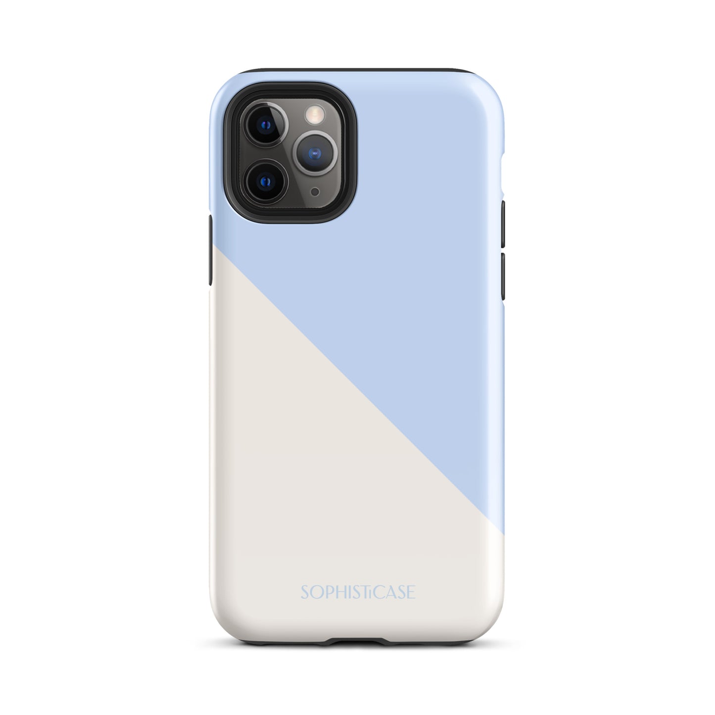 Tough Phone Case Featuring Baby Blue Cream Diagonal Split Design for iPhone 11 Pro Glossy 