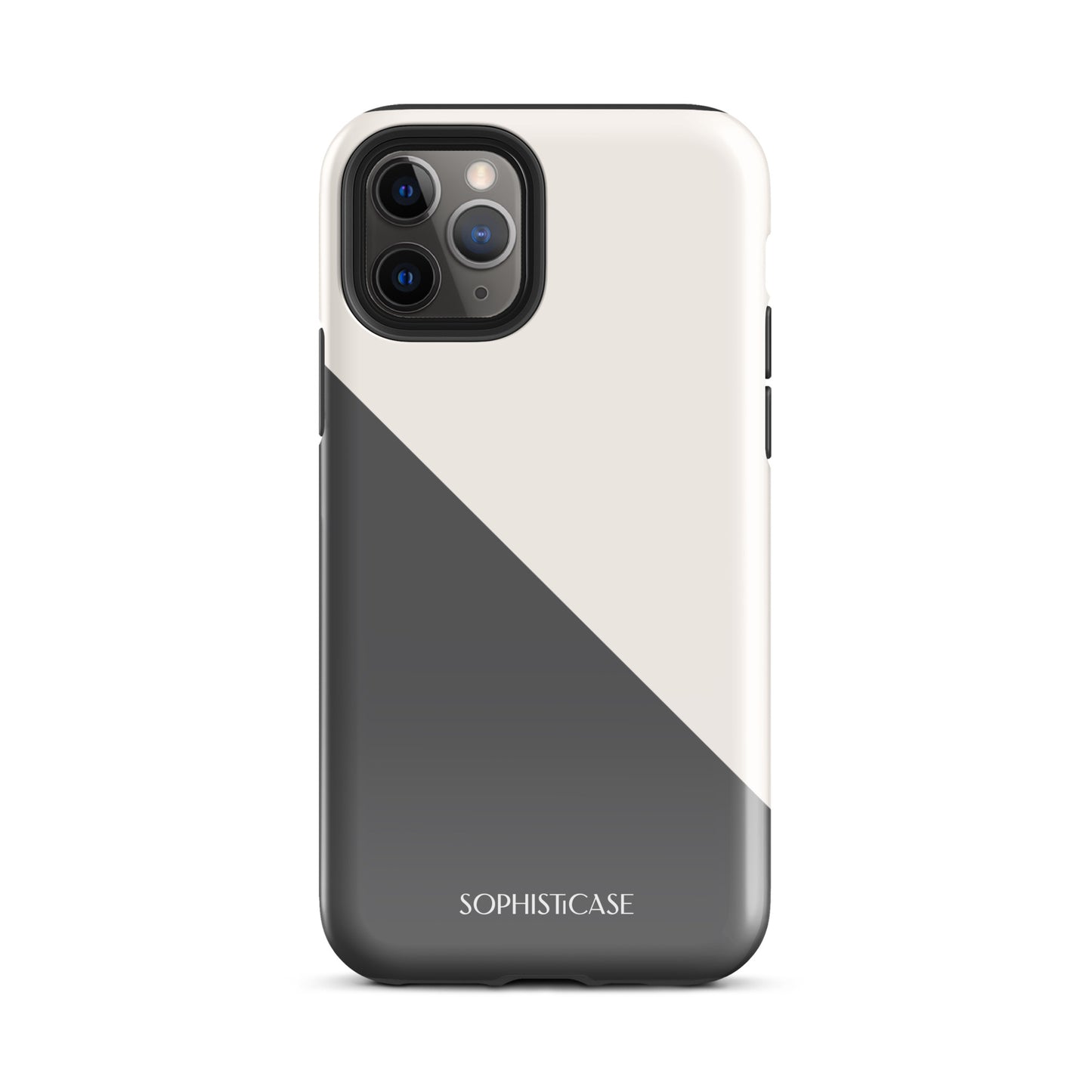 Tough Phone Case Featuring Grey Cream Diagonal Split Design for iPhone 11 Pro Glossy