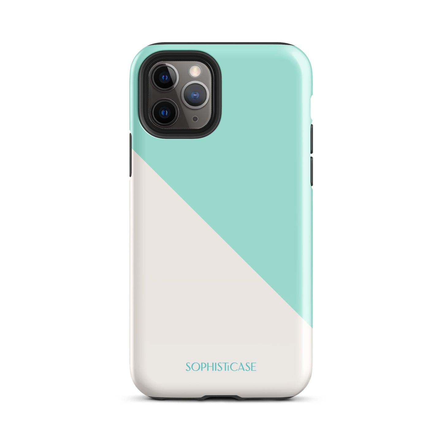 Tough Phone Case Featuring Mint Green Cream Diagonal Split Design for iPhone 11 Pro Glossy