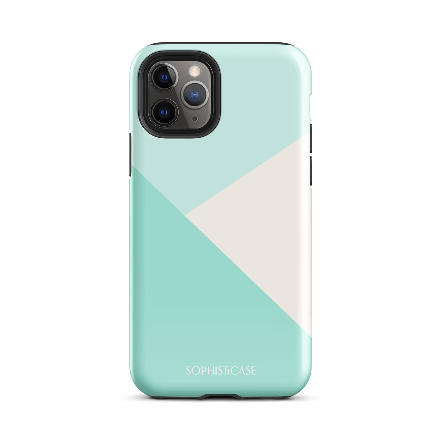 Tough Phone Case Featuring Three Tone Mint Green Cream Diagonal Design for iPhone 11 Pro Glossy