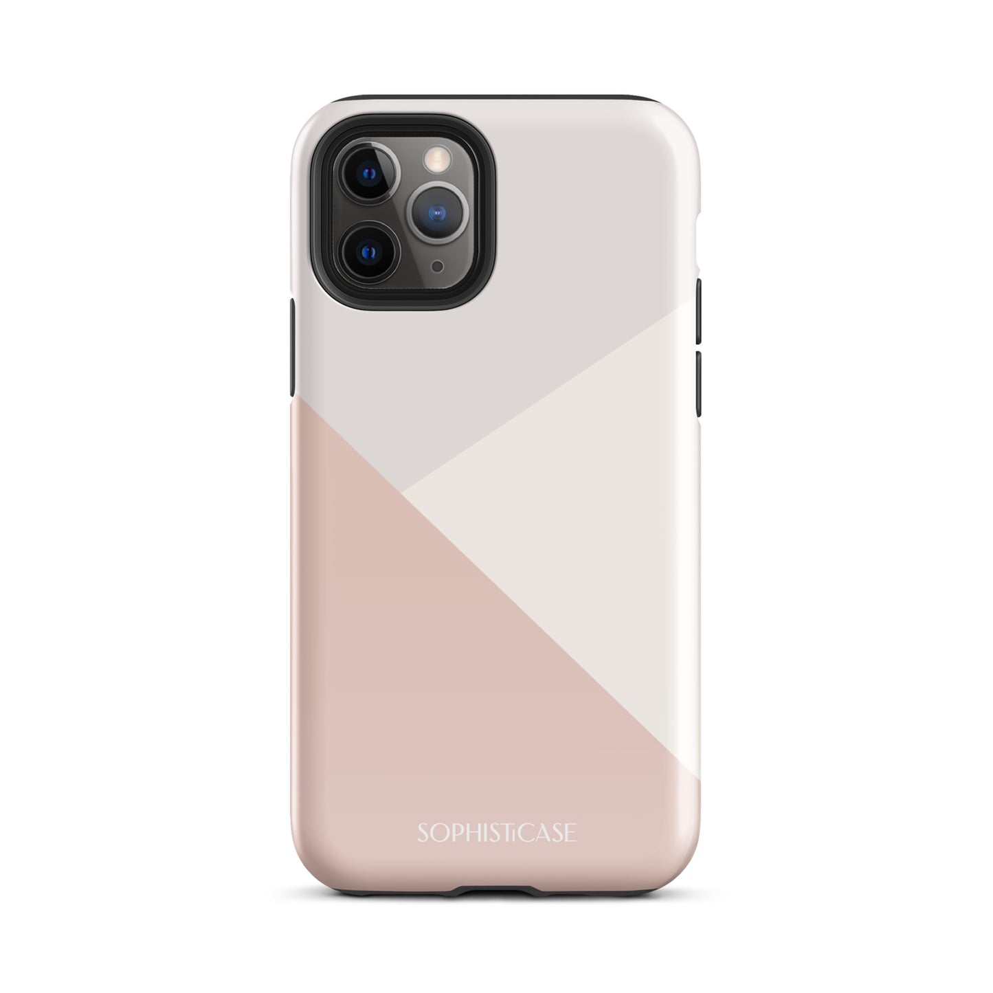 Tough Phone Case Featuring Three Tone Neutral Beige Cream Diagonal Design for iPhone 11 Pro Glossy