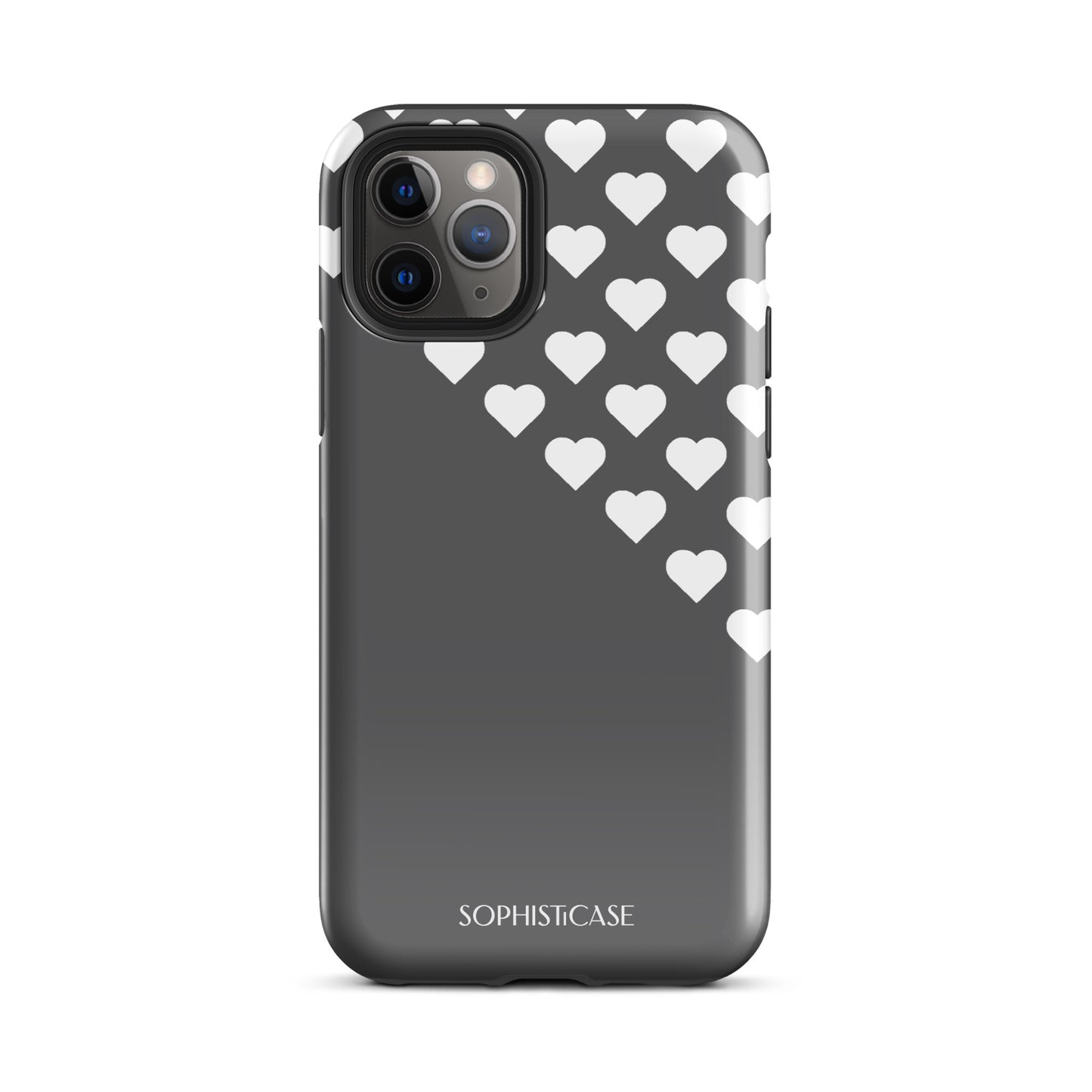 Tough Phone Case Featuring Black Cream Tiny Hearts Design for iPhone 11 Pro Glossy