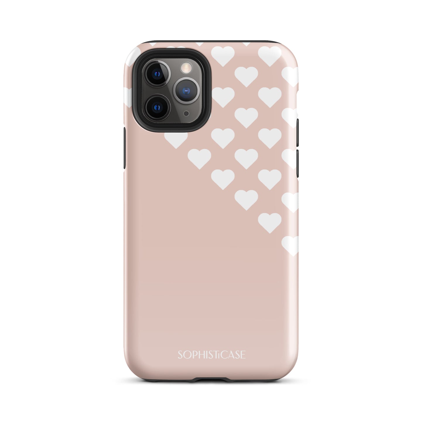 Tough Phone Case Featuring Neutral Beige Cream Tiny Hearts Design for iPhone 11 Pro Glossy