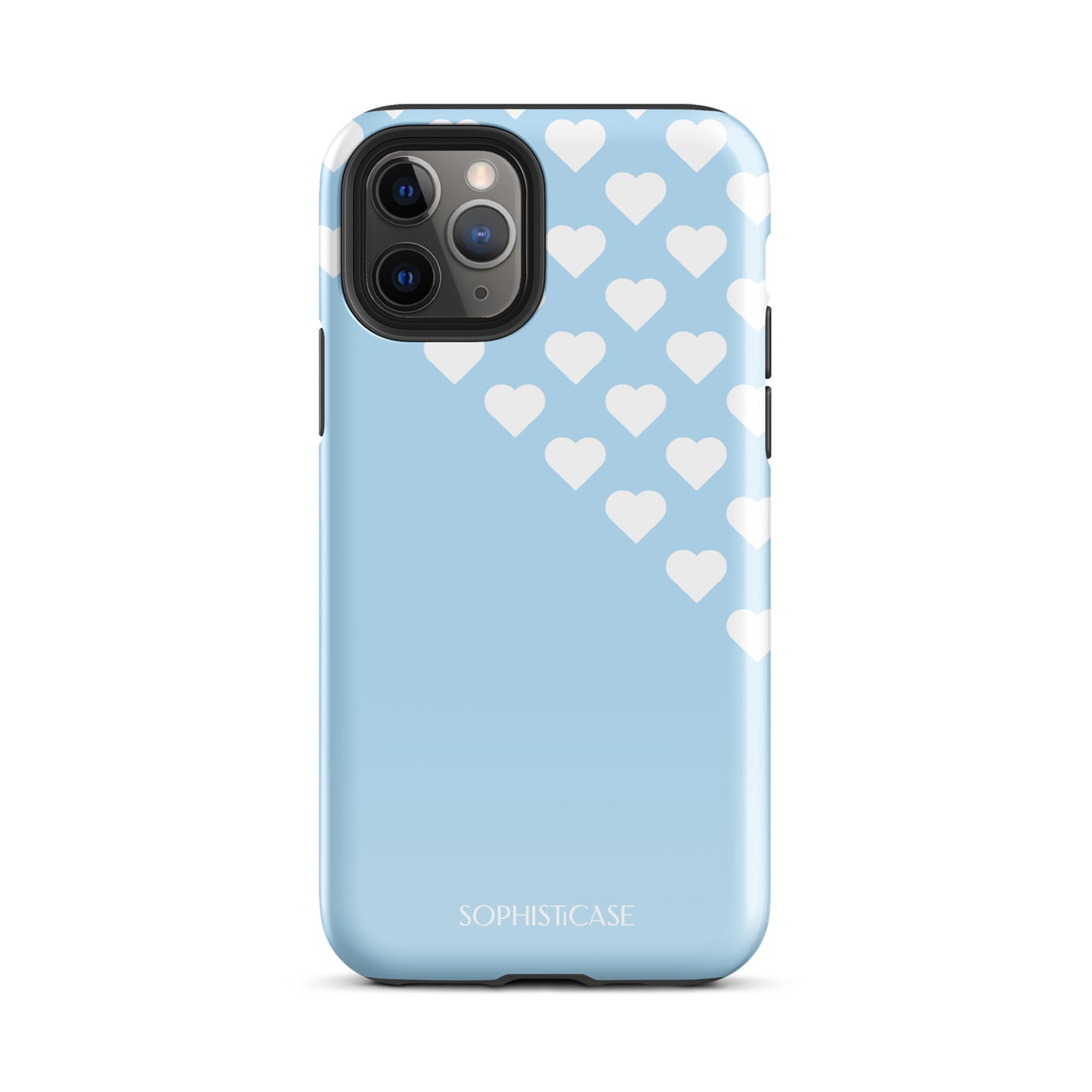 Tough Phone Case Featuring Blue Cream Tiny Hearts Design for iPhone 11 Pro Glossy