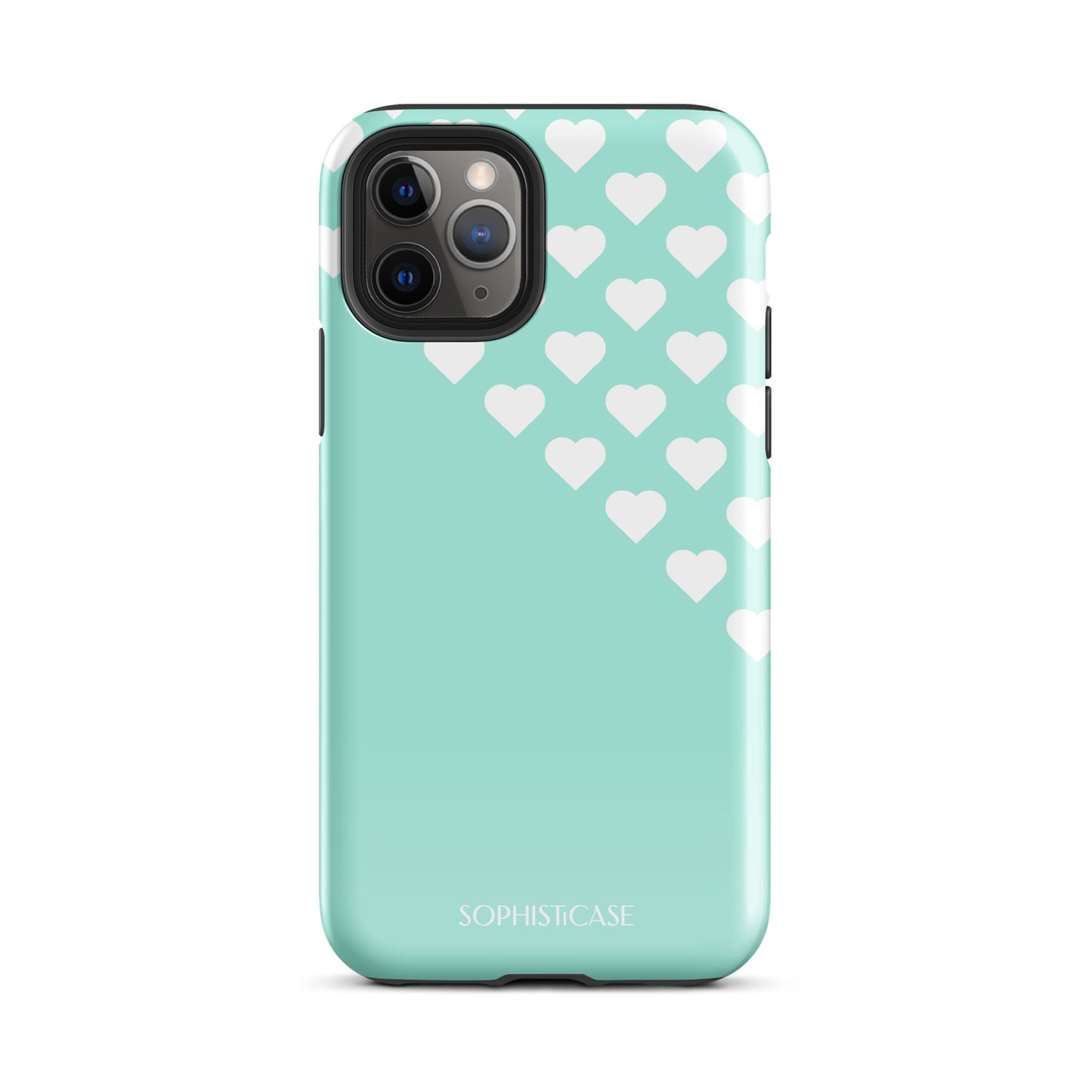 Tough Phone Case Featuring Black Cream Tiny Hearts Design for iPhone 11 Pro Glossy