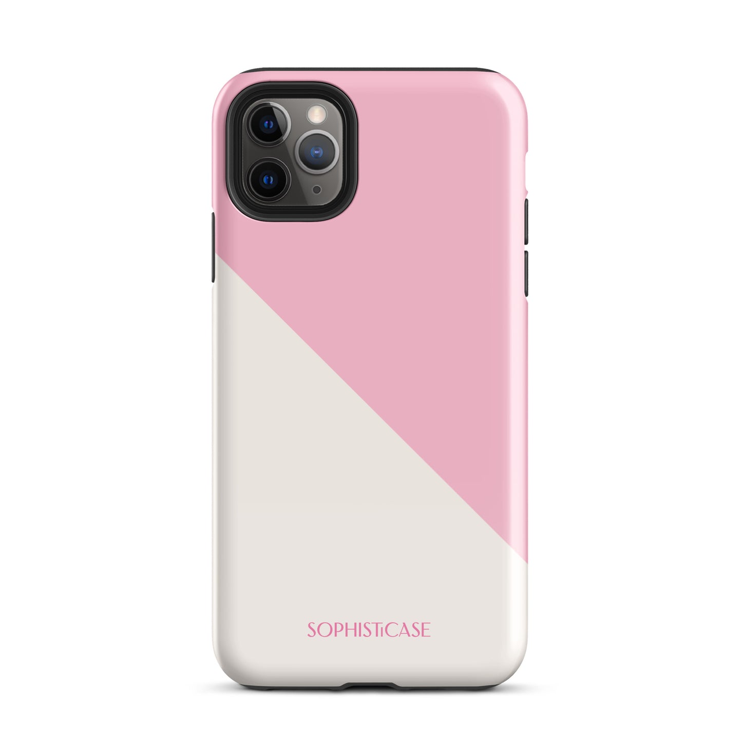 Tough Phone Case Featuring Pink Cream Diagonal Split Design for iPhone 11 Pro Max Glossy