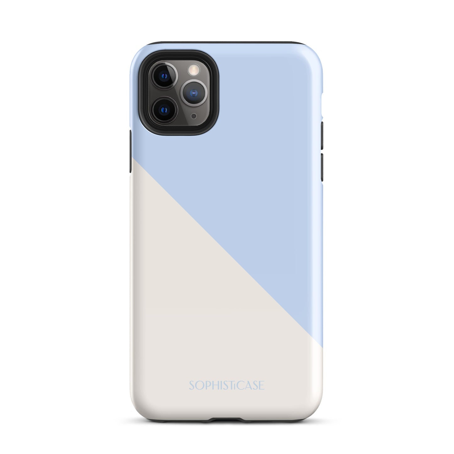 Tough Phone Case Featuring Baby Blue Cream Diagonal Split Design for iPhone 11 Pro Max Glossy