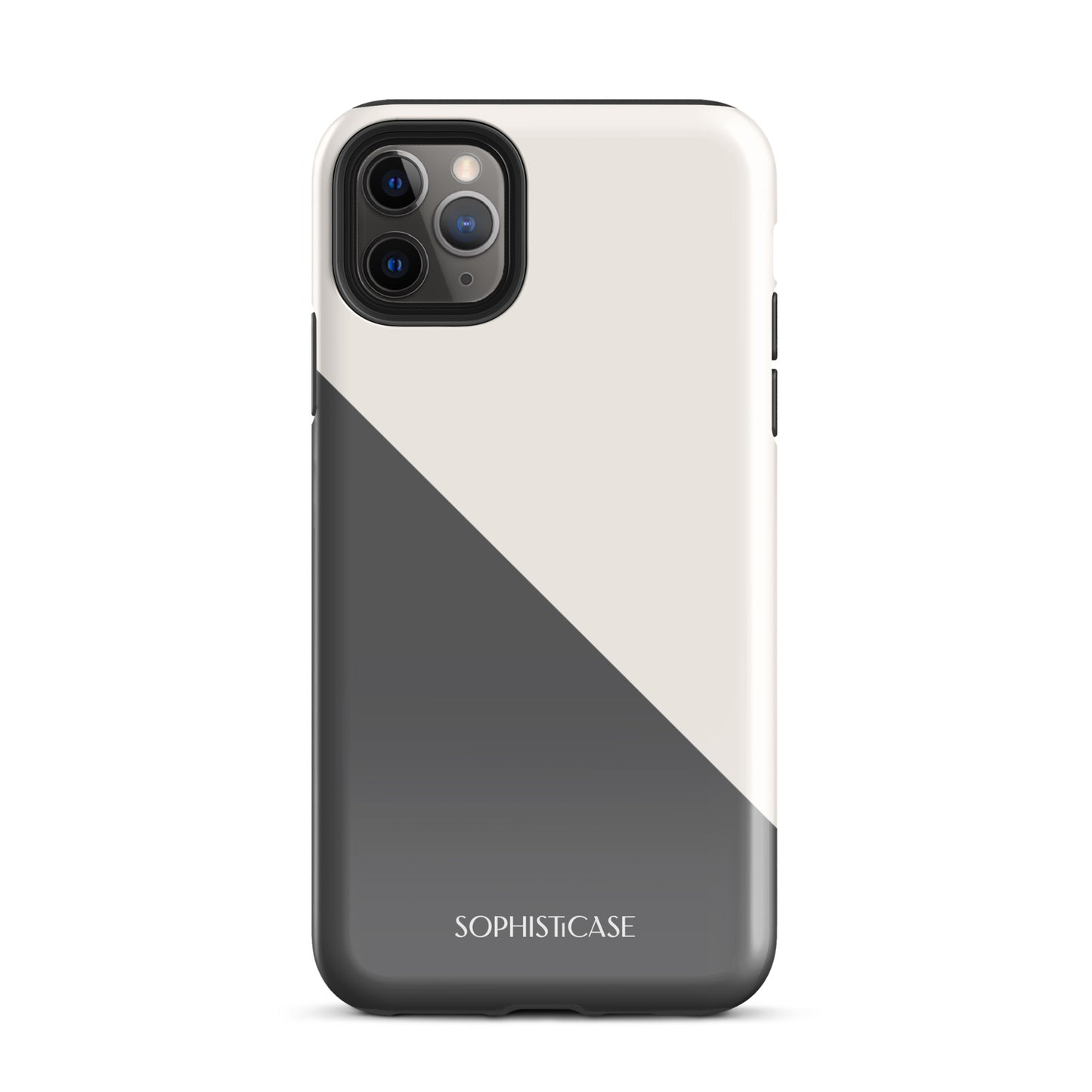 Tough Phone Case Featuring Grey Cream Diagonal Split Design for iPhone 11 Pro Max Glossy