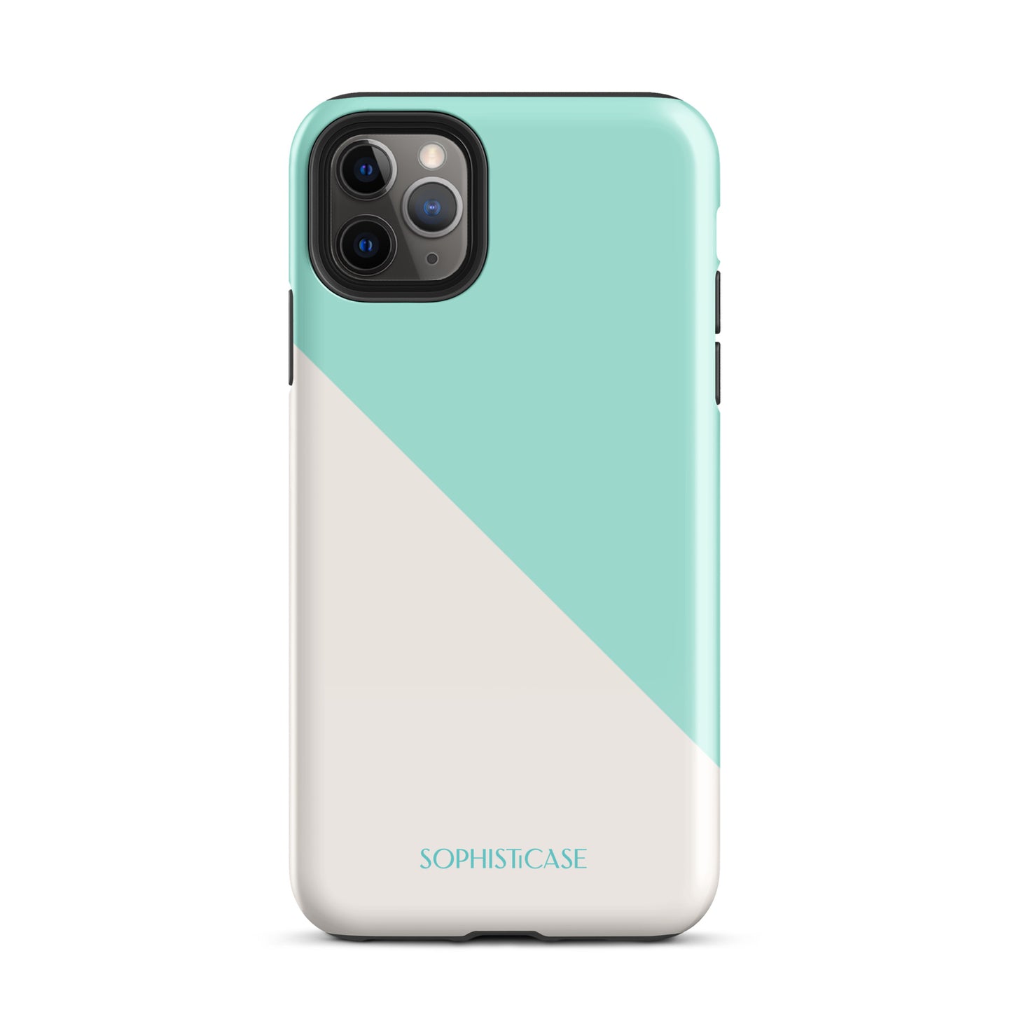 Tough Phone Case Featuring Mint Green Cream Diagonal Split Design for iPhone 11 Pro Max Glossy